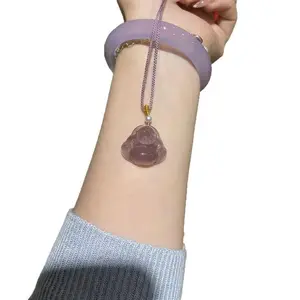 Natural Imperial Purple Chalcedony Buddha Pendant Purple Agate Female Pendant Big Belly Buddha Pendant Exquisite Genuine Jade Pendant Gift