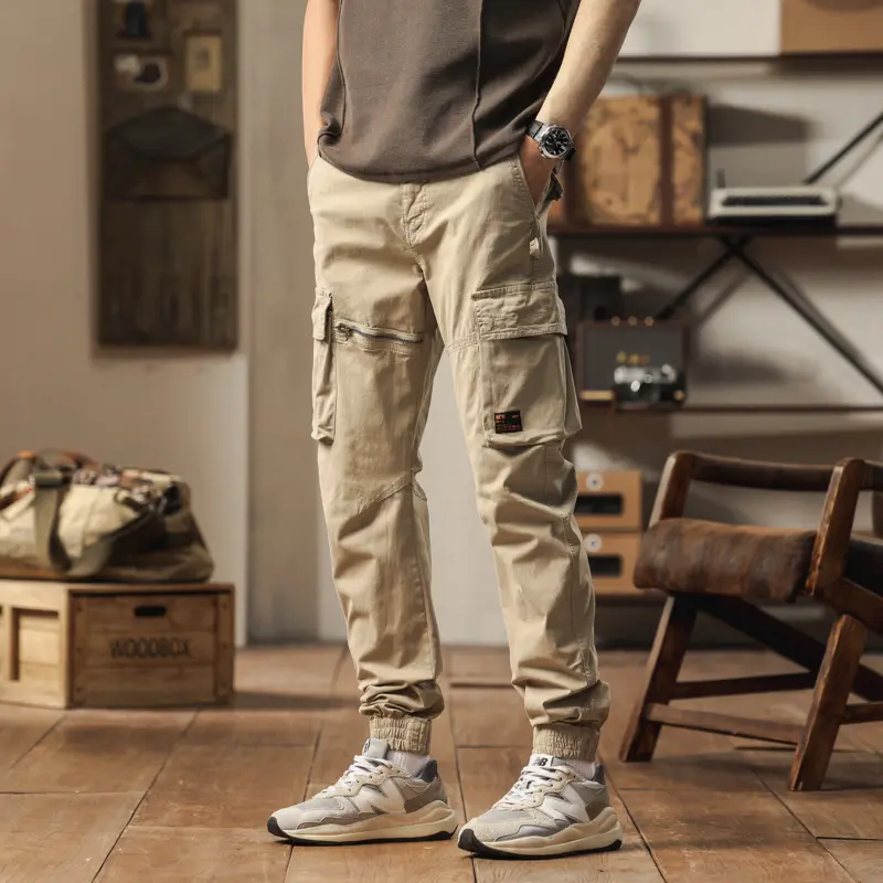 1 PCS Men's Stretch Cotton Jogger Cargo Pants Multi Zipper Utility Pockets Relaxed Fit Vintage Washed Outdoor Work Hiking Casual Trousers comfortable aesthetic fatigue  durable autumn military streetwear activity breathable all-season men wear gent unique