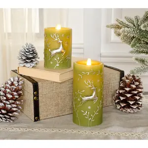 Martha Stewart Set of 2 Metallic Deer Flameless Pillar Candles