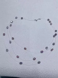 Ne06 - S925 Silver Three-Layer Coreless Purple Bead Fish Line Necklace (93631311062)