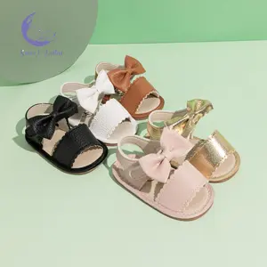 Baby Girl Sandals, Flexible PU Leather Non-slip Bowknot Summer Flats Toddler Shoes for Casual Daily