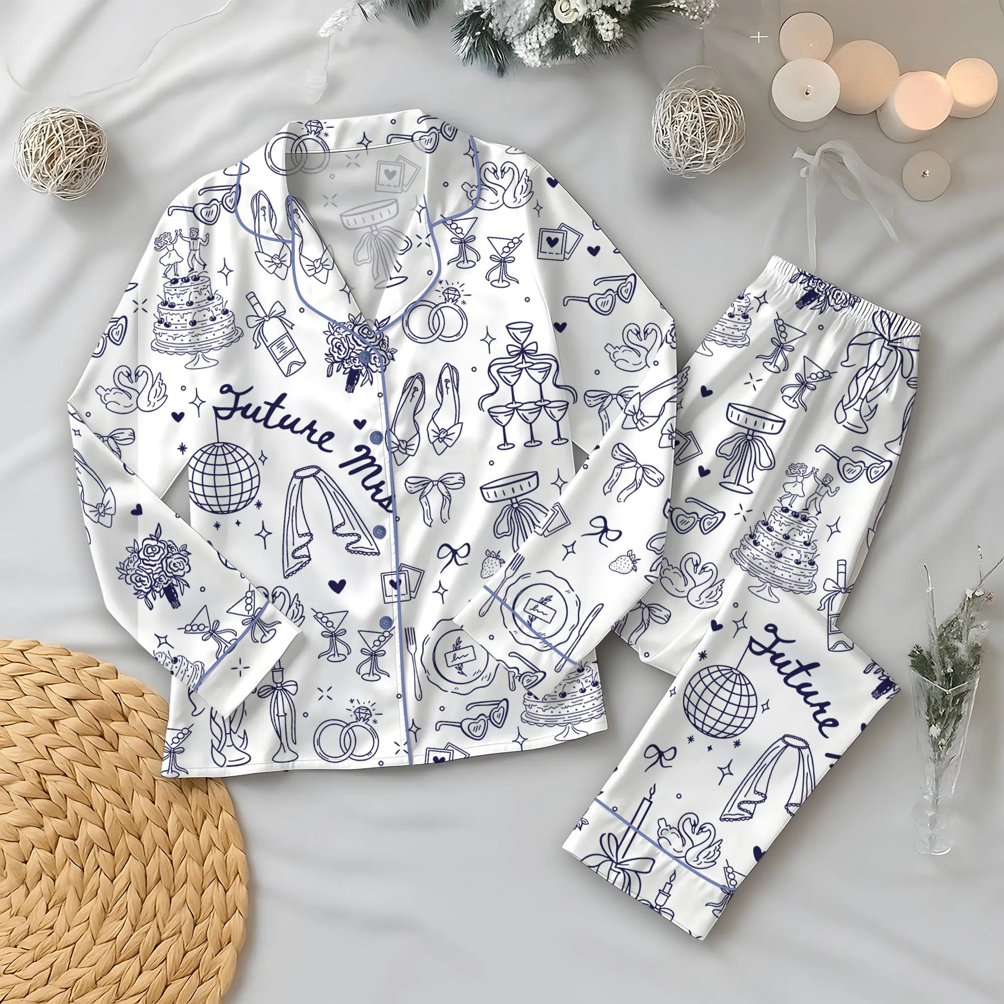Women’s Future Mrs Bride To Be Gift In My Engaged Era Short Sleeve Satin Pajama Set, Pajama Engagement Pajamas for Bride, Satin Pajama Set