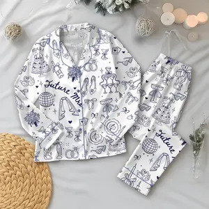 Women’s Future Mrs Bride To Be Gift In My Engaged Era Short Sleeve Satin Pajama Set, Pajama Engagement Pajamas for Bride, Satin Pajama Set