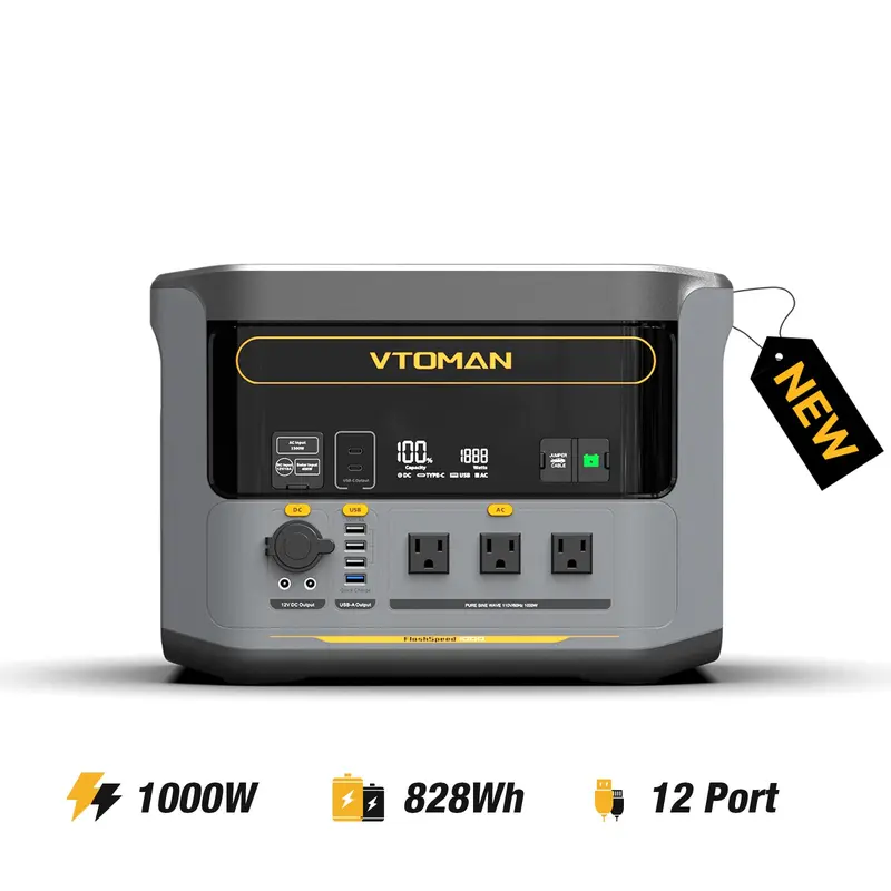 VTOMAN FlashSpeed 1000 Portable Power Station 1000W (2000W Peak), 828Wh LFP (LiFePO4) Battery, Fast Charging Power Station, Jump Starter, Solar Generator for Outdoor Home Backup Power, Camping RV