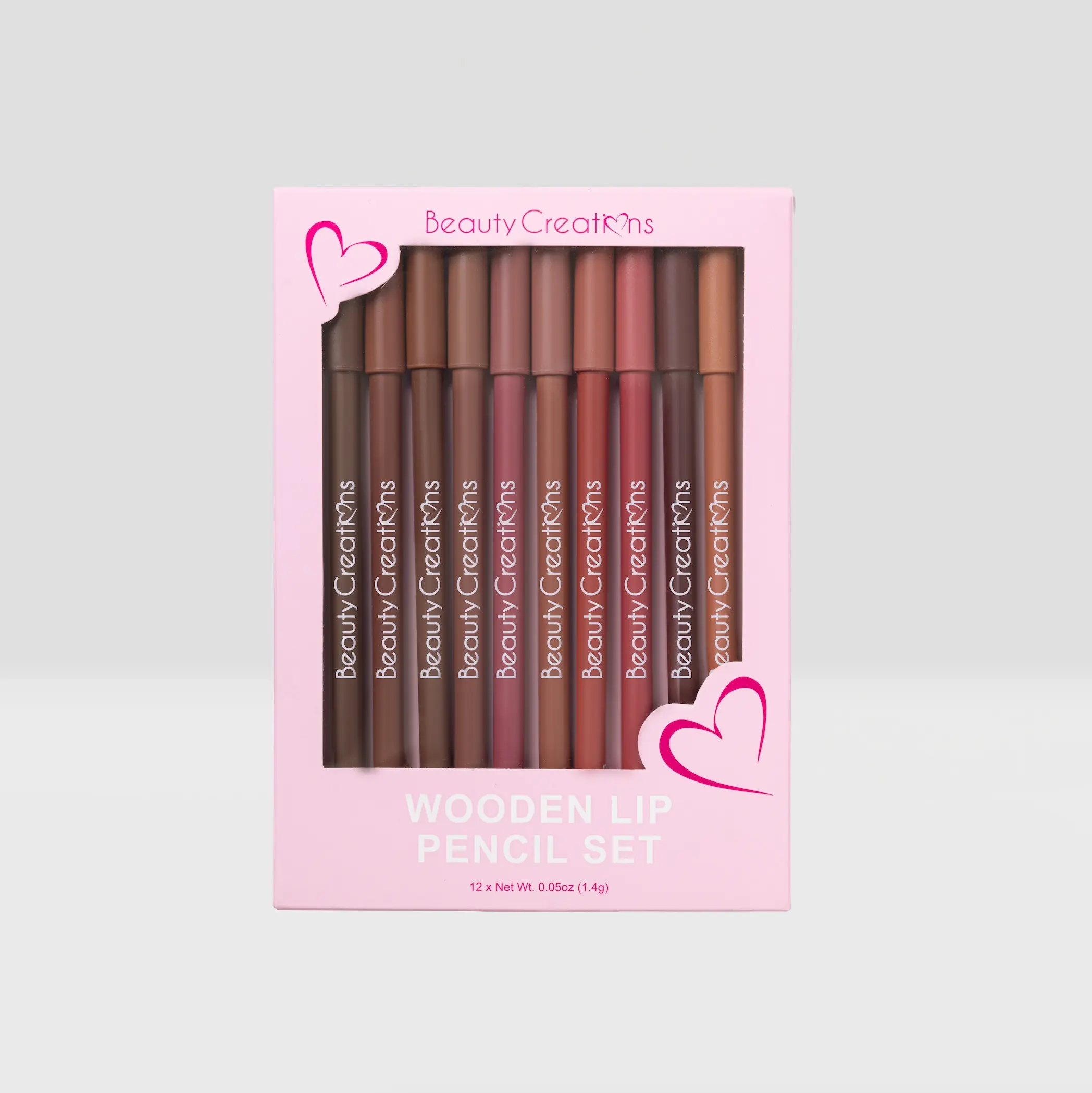 Beauty Creations 12 pc Wooden Lip Pencil Set - 12 Stunning Shades for Smooth Application & Long-Lasting Wear - Perfect for Any Mood or Occasion