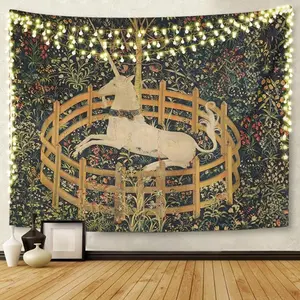 Tapestry  Tapestry Artwork Wall Hanging Medieval Vintage Hunting Unicorn Captivity Him Her 60x80 Inches Home Decor Tapestries Mattress Tablecloth Curtain Print Flowers Led