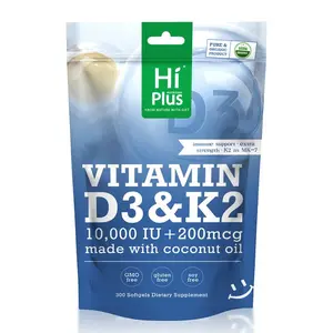 HiPlus Vitamin D3 & K2 |   10,000 IU + 200 mcg, Immune Support & Bone Health, Made with Coconut Oil,300 Softgels Natural Extra Strength Healthcare Bathroom Dietary oil oregano