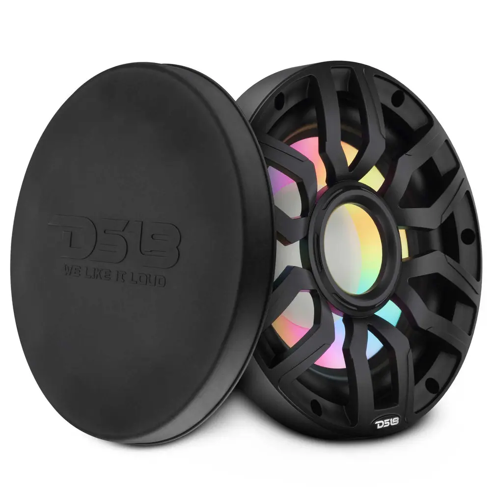 DS18 NXL-IQ10SUB/BK 10” Durable Marine Subwoofer Bass Speaker - 500W RMS, 4 Ohm, Hybrid Magnet Motor, LED Lights, Removable Grille, Custom Protection, Mount-Compatible, IP65 Waterproof, High Output Built-In Audio Speaker, Bass Speakers