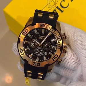 Invicta Men’s Watch - Gold and Black - Silicone Strap - Durable Timepiece