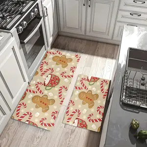 Vikama Christmas Gingerbread Man Candy Mats Set, Farmhouse Kitchen Decor, Dining Room & Laundry Room Rugs, Holiday Home Decoration