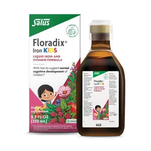 Salus Floradix Iron Kids - Liquid Iron & Vitamin Formula - Children's Supplement with C & B Vitamins - Vegan - Raspberry-Vanilla Flavor - 8.5 fl oz