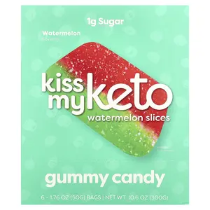Kiss My Keto Gummy Candy, Watermelon Slices, 6 Bags, 1.76 oz (50 g) Each