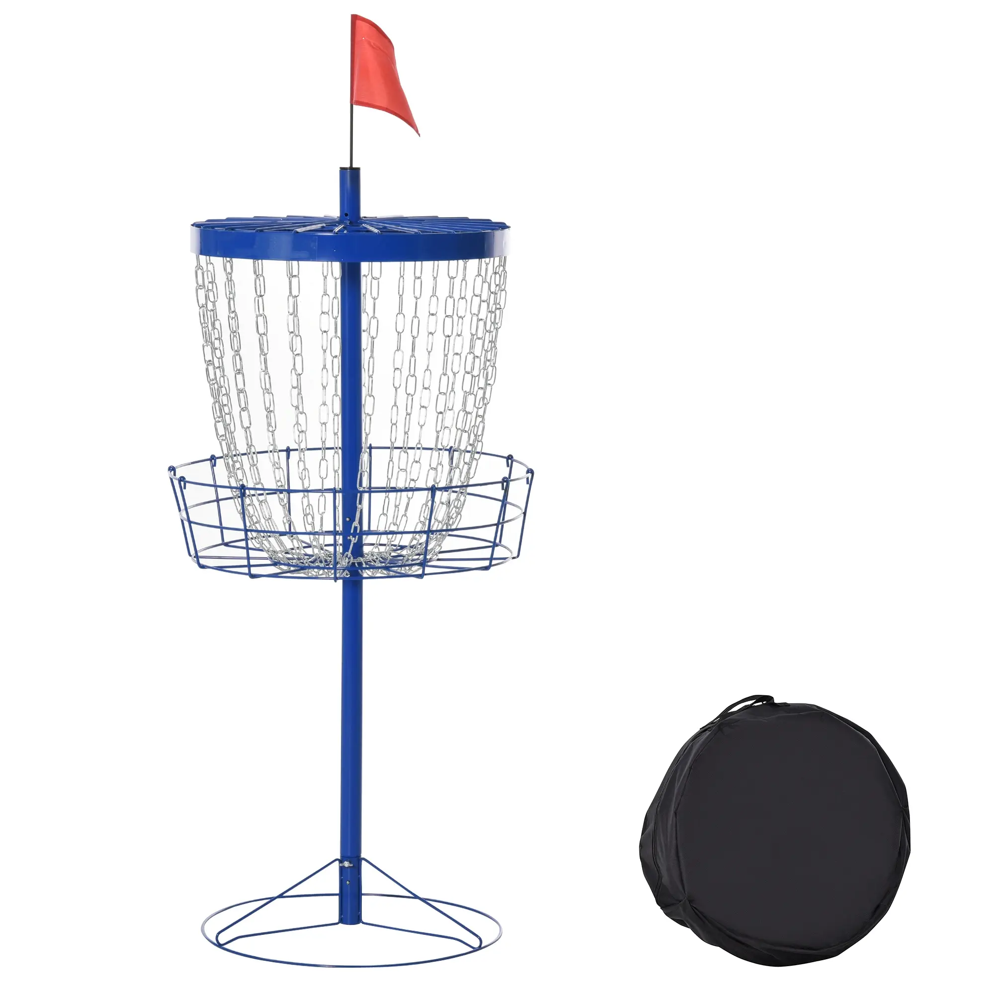 Portable Disc Golf Basket Target – Dark Blue. 24-Chain System + Travel Bag. Flattens for Transport. No Tools Assembly. Powder-Coated Steel. 24.75" Dia x 63.75" H