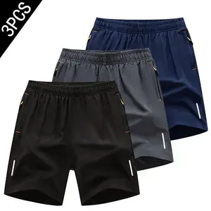 Men's quick-dry breathable shorts, casual sports style, wrinkle-resistant textured design, polyester blend solid color fabric, reflective strips, suitable for running, fitness, soccer, badminton, basketball, table tennis, weightlifting, and other sports.
