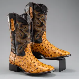 Men's Western Boots: Ostrich Print Square Toe Cowboy & Rodeo Boots