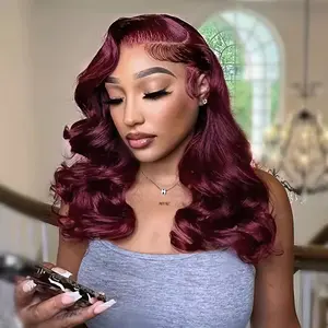Body Bob Wig #99 Cherry Red Body Wave Human Hair 13X4 Lace Front Wigs HD Lace Frontal Wigs Pre-Plucked Short BOB Lace Frontal Wigs Human Hair For Women, Wavy Wig, Daily Wear