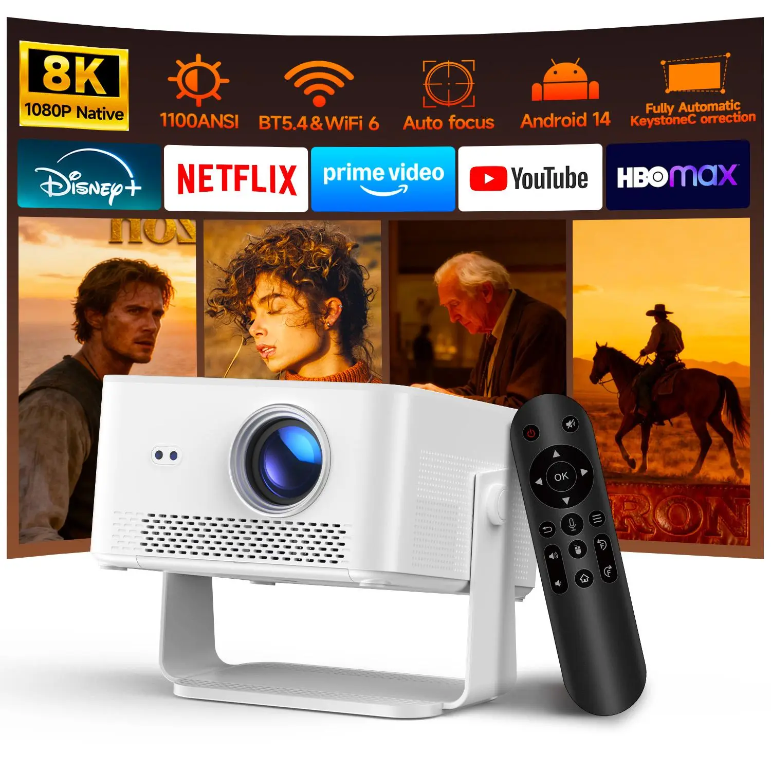 Magcubic HY450MAX 1100ANSI Projector Auto Focus 8K Decode 12W Speaker HDR10+ Android 14.0 Dual WiFi6 BT5.4 Fully Automatic Keystone 1.0:1 Throw Ratio Screen Recognize & Automatic Obstacle Avoidance Home Cinema, Movienight #TikTokShopBackToSchool