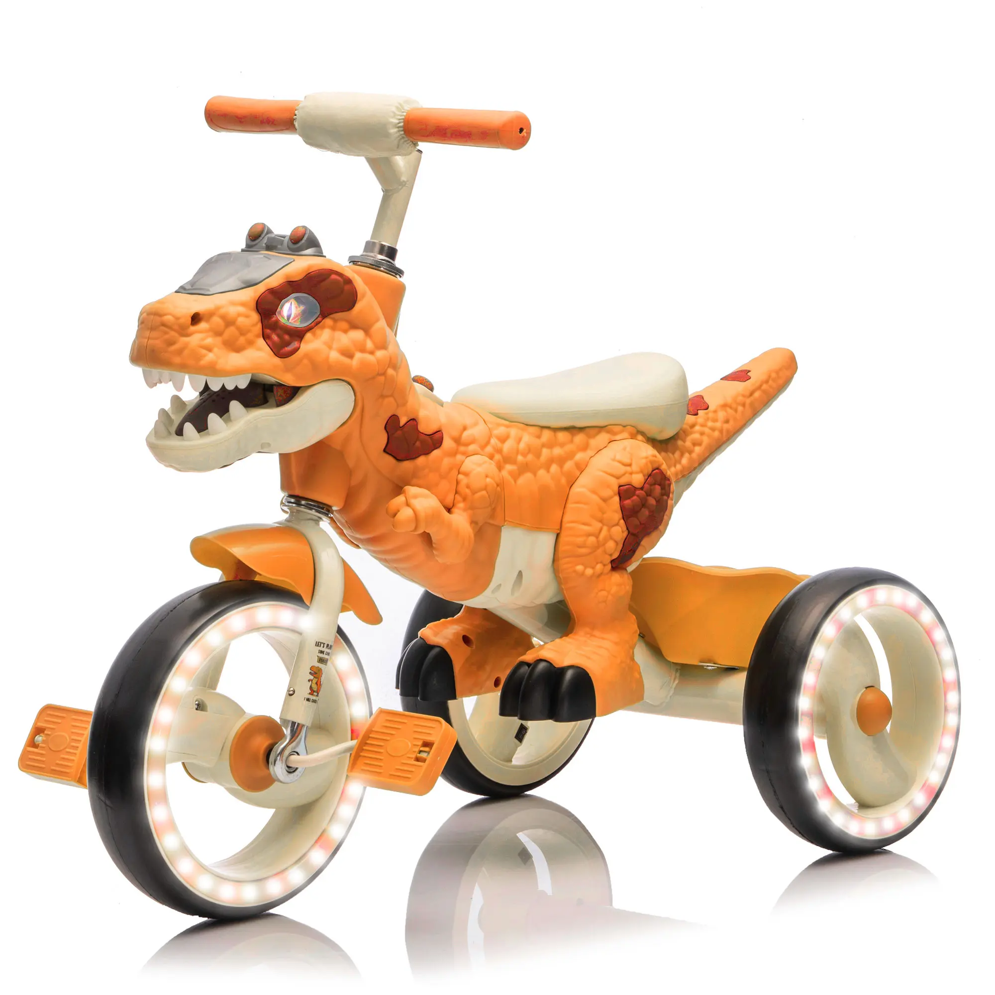 Summerwins Kids 3-Wheel Dinosaur Tricycle Toddler Bike - Wider Light-Up Wheels, Stable Structure, Rear Storage Basket, Built-In Music & Lights, Safe Cycling Training for Ages 3-6   Childrens Bicycle