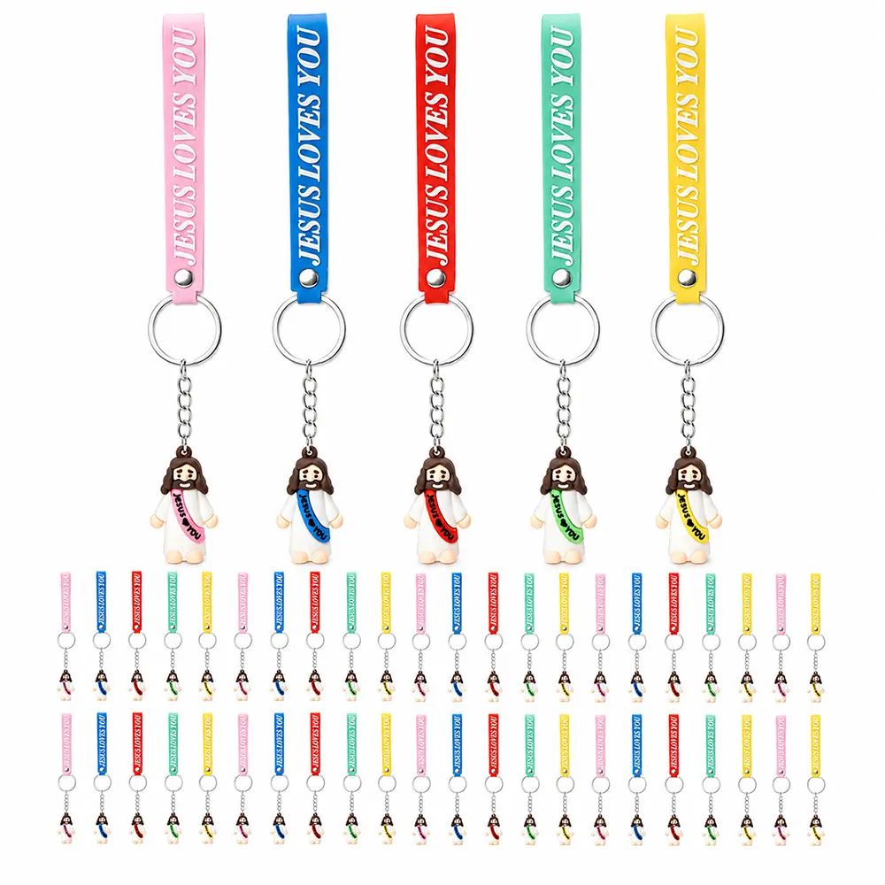 10-50PCS Jesus Loves You Silicone Keychain Bulk Set, Matte Christian Figurine Bag Charm & Backpack Pendant, Religious Gifts for Friends (10-50 Pcs)