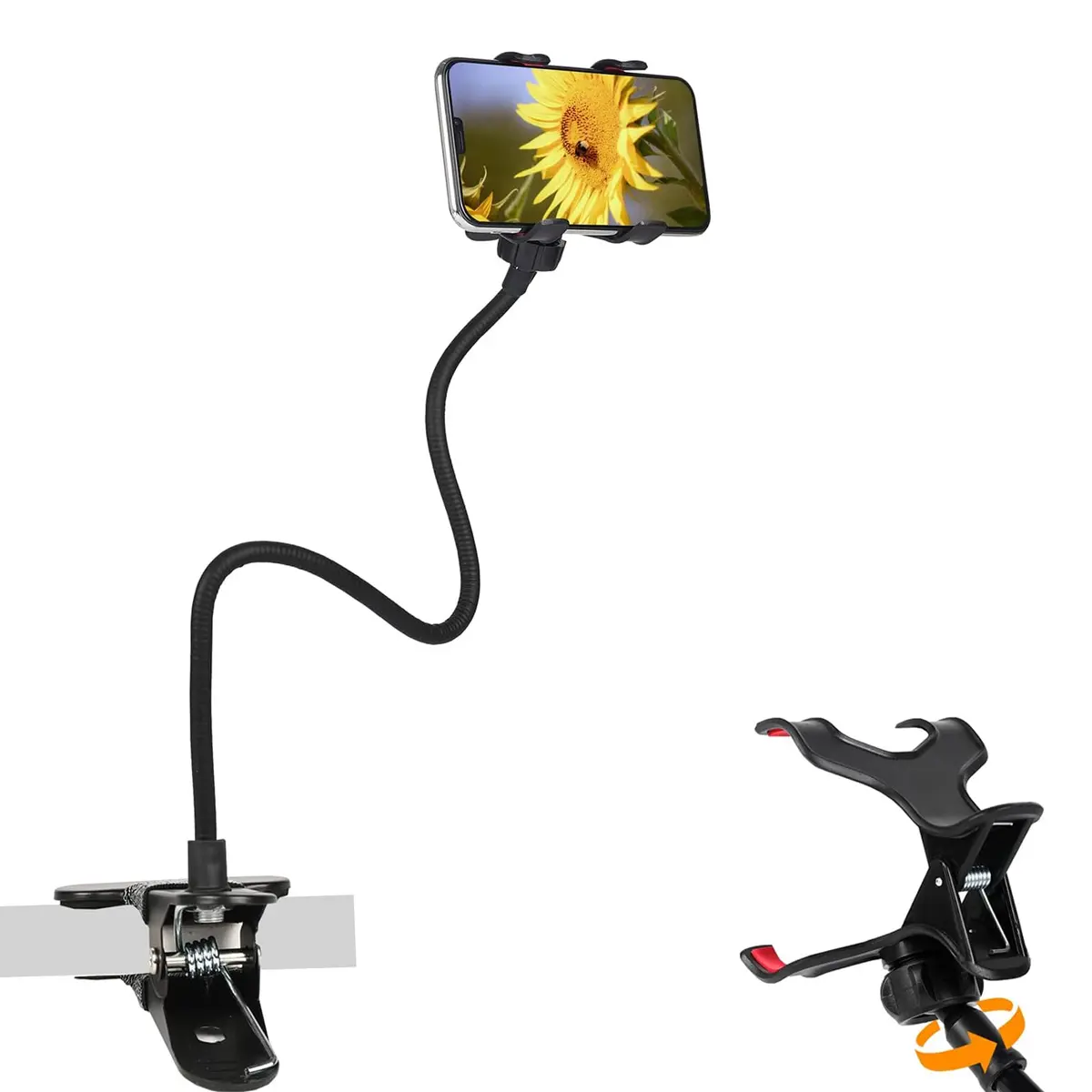 27.5in Rubber Gooseneck Smartphone Holder, Easy Installation Mobile Phone Accessory, Flexible Long Arm Clip Mount, 360° Adjustable Stand for Bed & Desk, Accessories