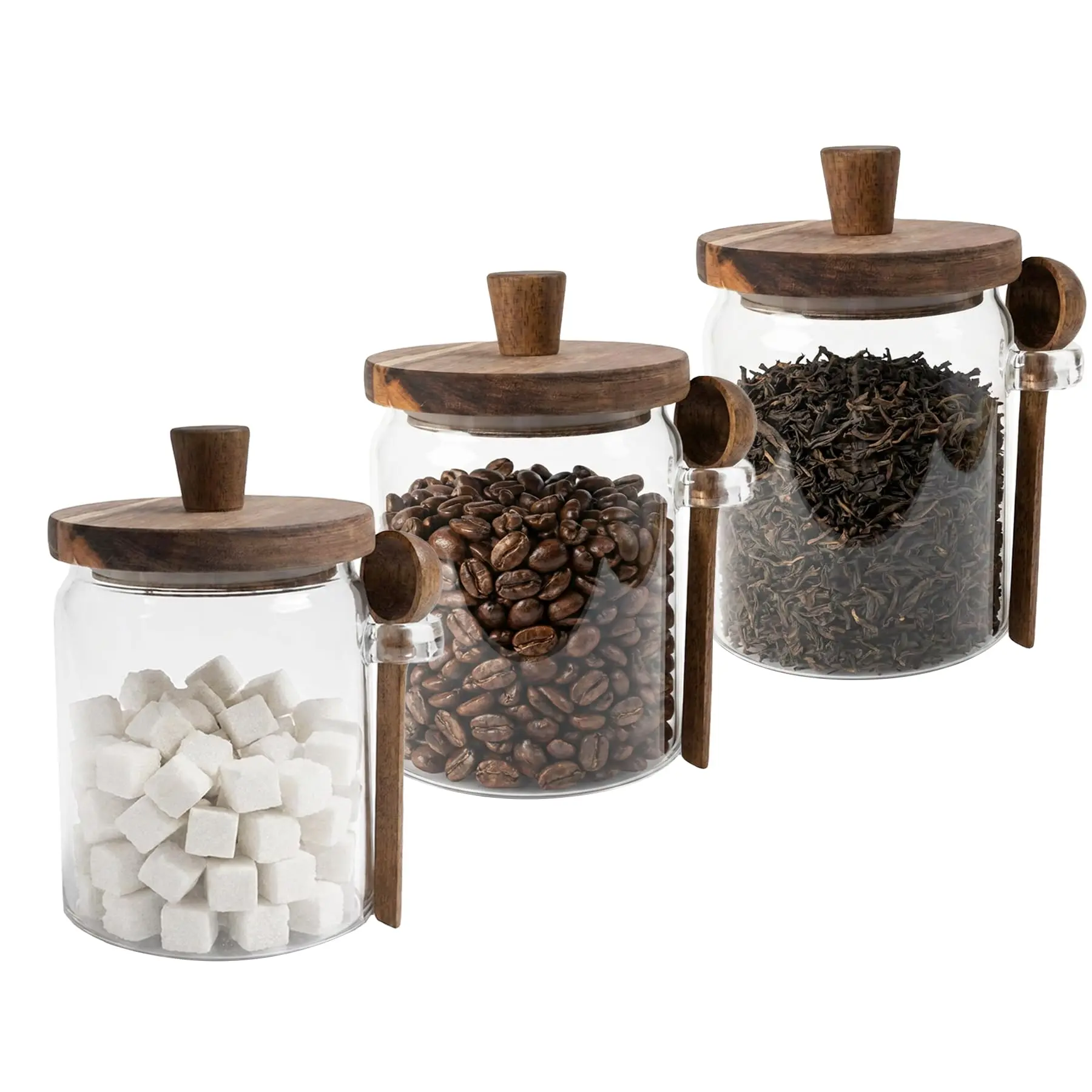 Glass Jar with Wooden Lid and Spoon,  Food Storage Containers Coffee Jar Coffee Grounds Container, Glass Food Storage Canister