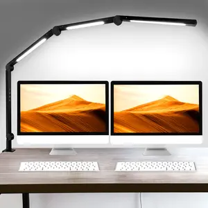 Yocrostar LED Desk Lamp with Clamp, 4-Section Flexible Swing Arm, 3 Light Sources, 4 Color Modes, 5 Brightness Levels, Eye-Caring, Memory Function, Lighting Modes Adjustable for Office Use