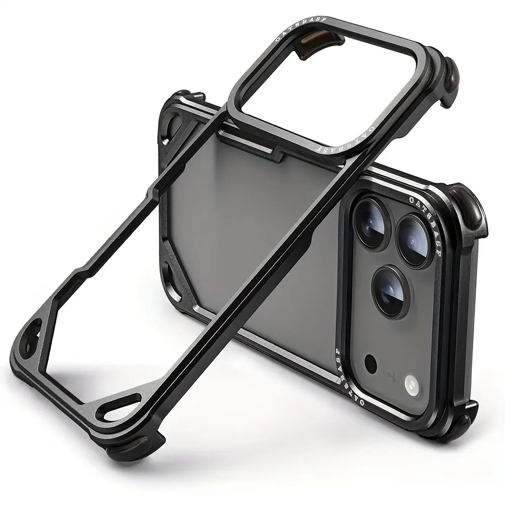 Golden Frameless Aramid Fiber Smartphone Case for iPhone 17 Pro Max/17 Pro/17 Air - Slim Shock-Protective Cellphone Accessory, Sleek Minimalist Aluminum Shell with Built-In Handheld Kickstand