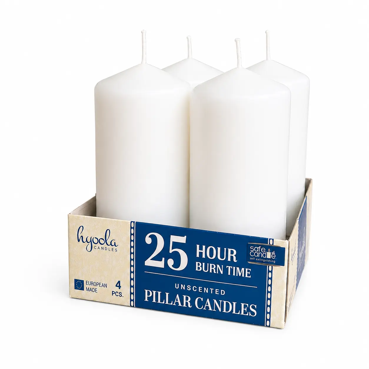 Elegant Unscented Neutral Cylinder Pillar Safecandles - 2"x4" 4-Pack, 25-Hour Burn Time, Smokeless Dripless, Paraffin Wax with Self-Extinguishing Cotton Wick, European-Made for Home Decor Light & Serenity, Purity And Serenity