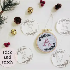 Stick and Stitch Embroidery Christmas monogram letter Pattern for DIY Projects