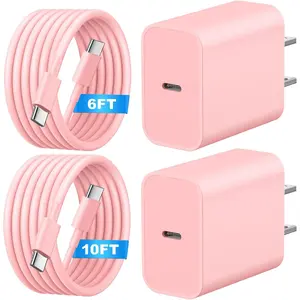 20W For iPhone 16 Fast Charging Wall Charger with 6TF/10FT Type C to USB-C Cable Compatible with iPhone 16/16 Plus/16 Pro/16 Pro Max/15/15 Pro Max/Pad and More,Pink
