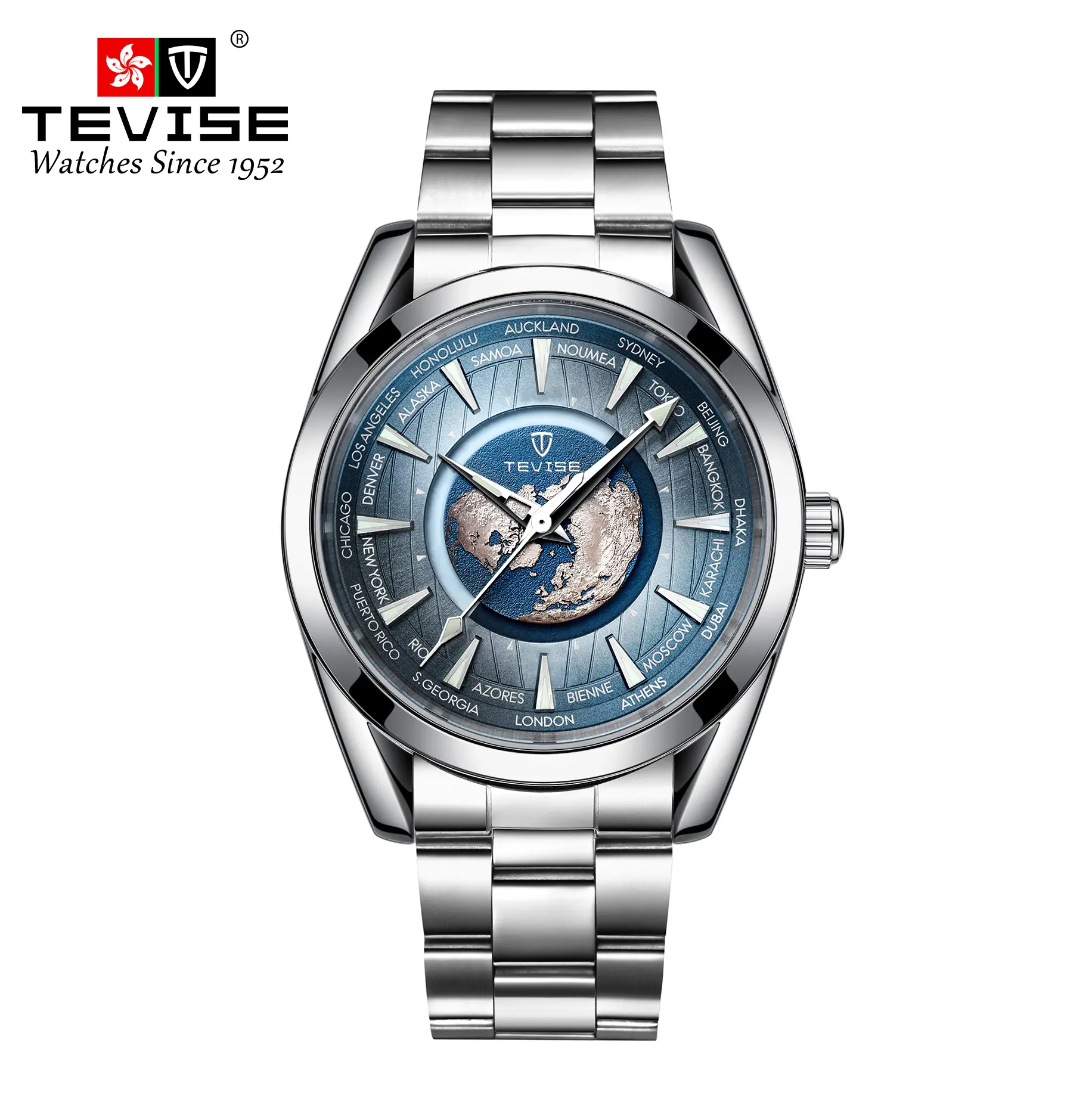 TEVISE Men's Stylish Business Round Analog Automatic Mechanical Wristwatch - Luminous Hands, Solid Stainless Steel Strap, 30m Water Resistant, Ideal for Gifting on Valentine's Day, Father's Day