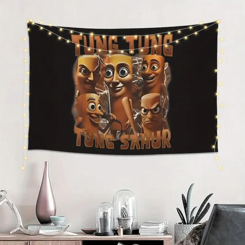 Soft Italian Meme Print Tung Sahur Colorful Lightweight Horizontal Tapestry - Decorative Home Decor Supplies, Wall Decor Backdrop, Teen Room Prop, Gift for High School Students home accessories