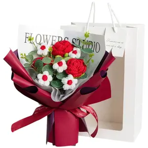 Crochet Rose Bouquet with Light Gift for Girlfriend for Valentines Day Mothers Day Anniversaries and Love Filled Moments, Artificial Floral Decorative