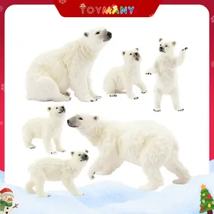 6PCS Mini Polar Bear Figurines (2-4 Inch), Realistic Arctic Animal Toys with Cubs, Small Plastic Models for Cake Toppers, Educational Gifts & Decorations