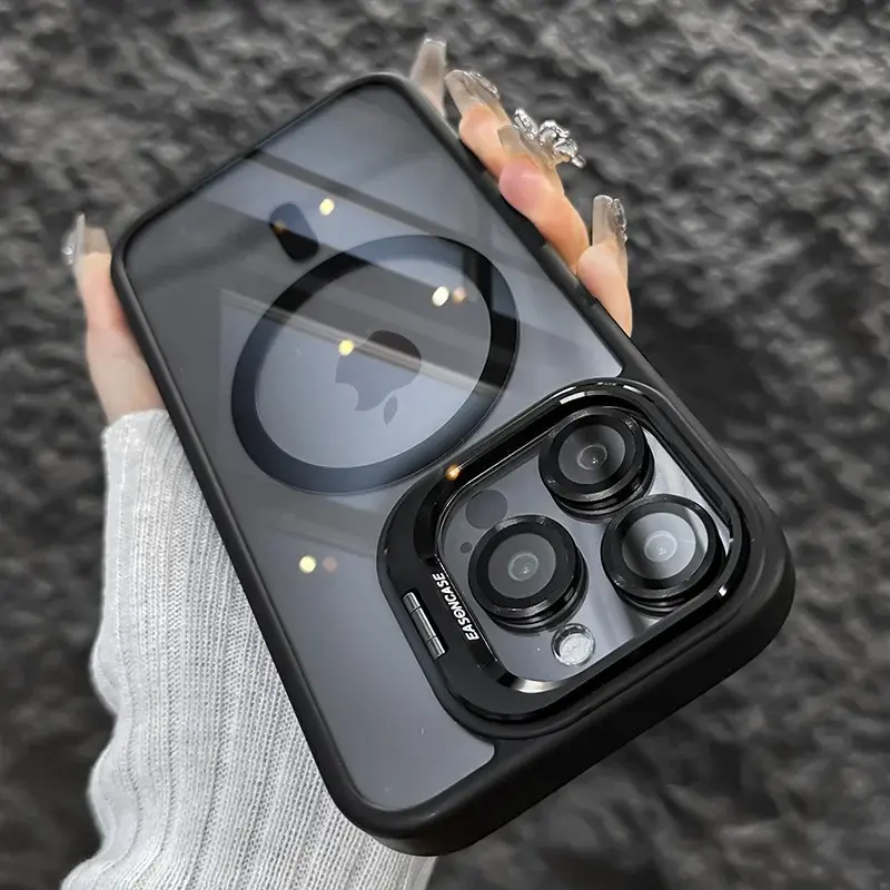 MagSafe Shockproof Smartphone Case with Hard Acrylic Lens Cover, Magnetic Fit, Transparent Back & Cellphone Holder - Multi-Model for iPhone 16 Pro Max,15,14,13,12,11