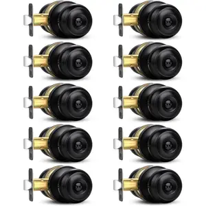 Privacy Door Knob, 10 Pack Matte Black Round Keyless Doorknobs Interior/Exterior Lockset, Privacy Locking Door Knobs  Bedroom/Bathroom, Black Modern Design Door Hardware