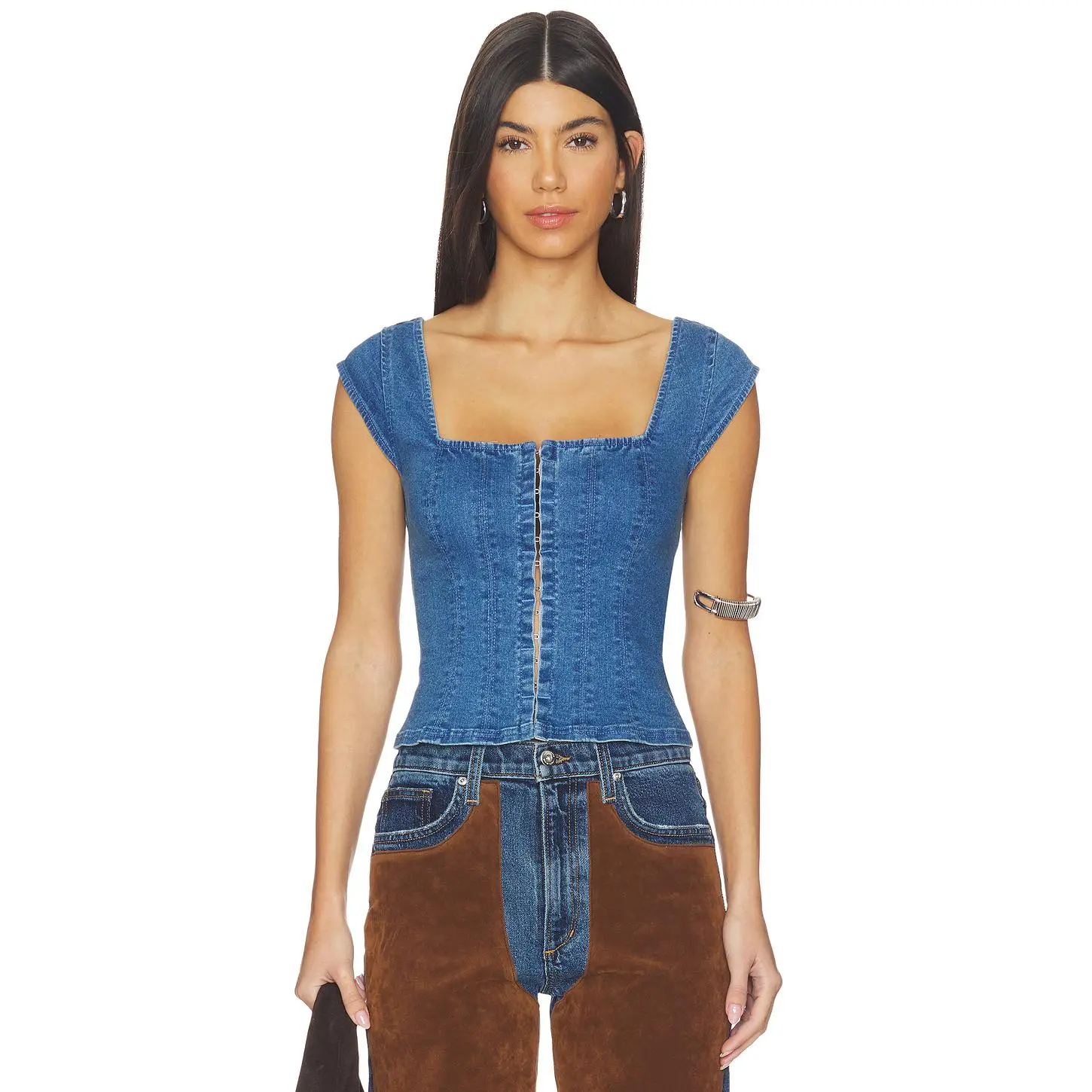 Free People Marilyn Denim Corset in Skylight