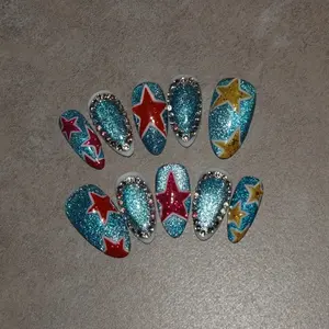 Coachella Press on Nail Set, Festival Nails, Star nails, Ready to ship, nail art