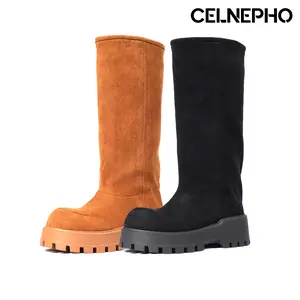 CELNEPHO Fashion Boots for Women Round Toe Chunky Platform Heel Knee High Boot Easy Pull on Cozzy Warm Booties Gift Everyday Wear Outdoor Party Cosplay Dress Shoes