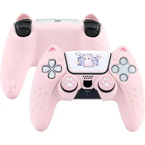 X-PCS12   Cute Cat Paw Protective Skin Set for ps5 Controller, Anti-Slip Silicone Cover Case Compatible with ps5 Wireless Controller Includes 2 Thumb Grip Caps and 1 Sticker - Pink