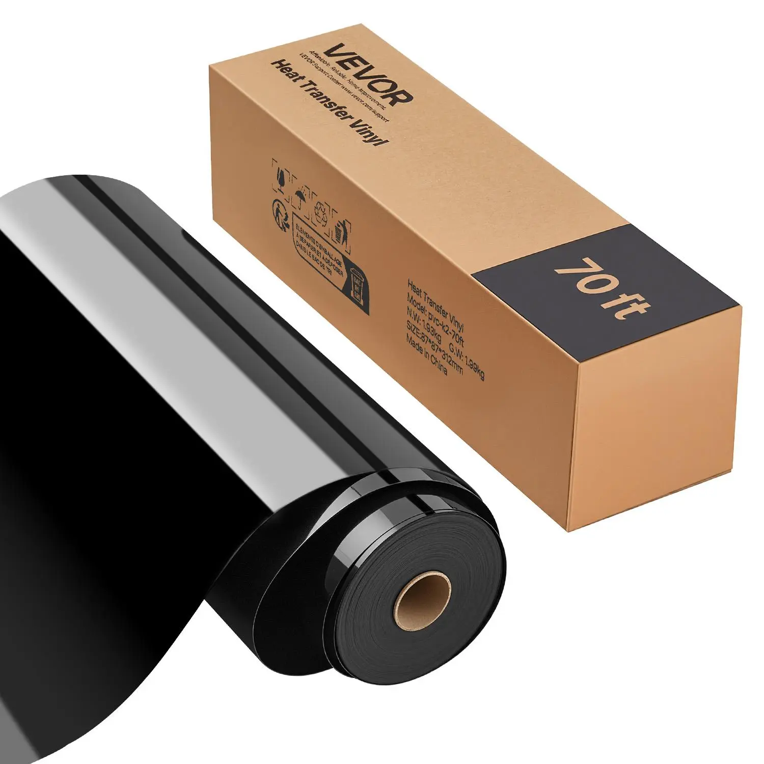 【Summerfinds】VEVOR Heat Transfer Vinyl, 12 in x 70 ft, Glossy Black HTV Iron on Vinyl Roll, Easy to Cut and Weed, Strong Adhesion, Compatible with Cutting Machines, for Various Materials, T-shirts, Pillows, Hats