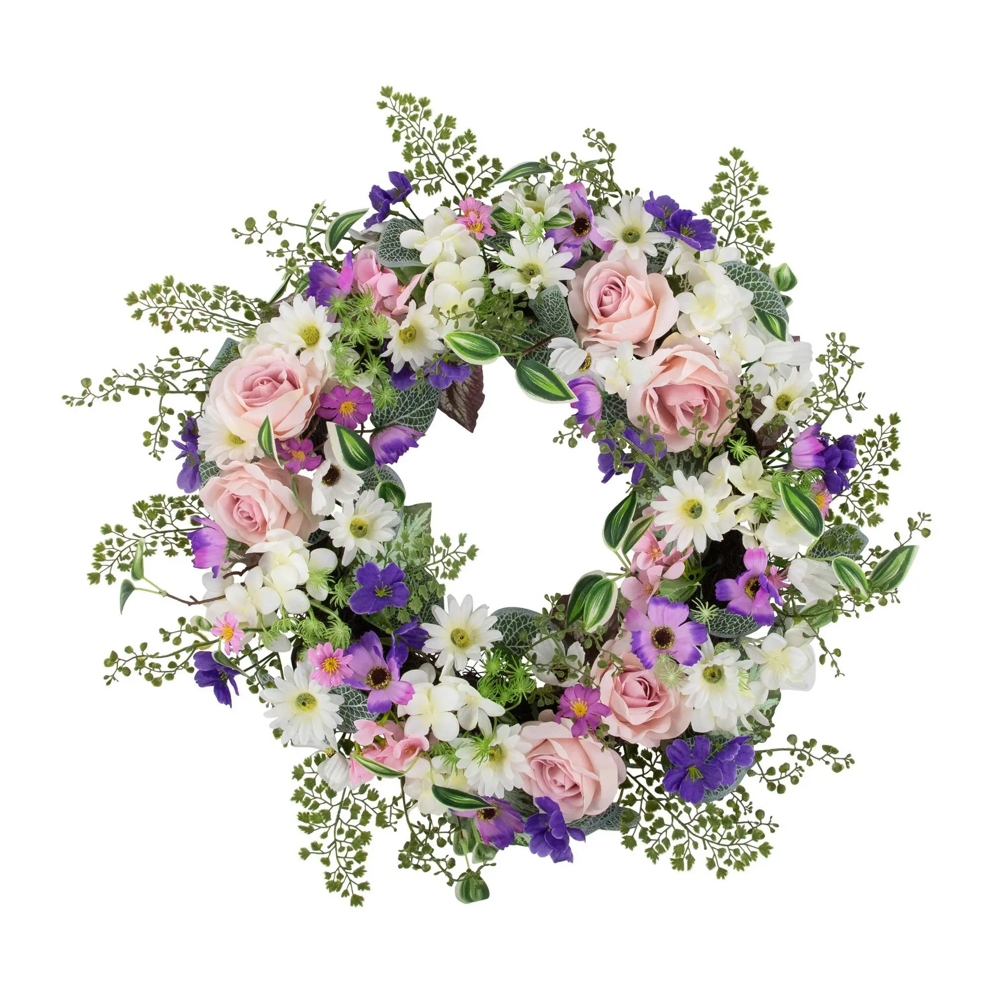 Northlight Mixed Floral and Fern Spring Wreath24-Inch