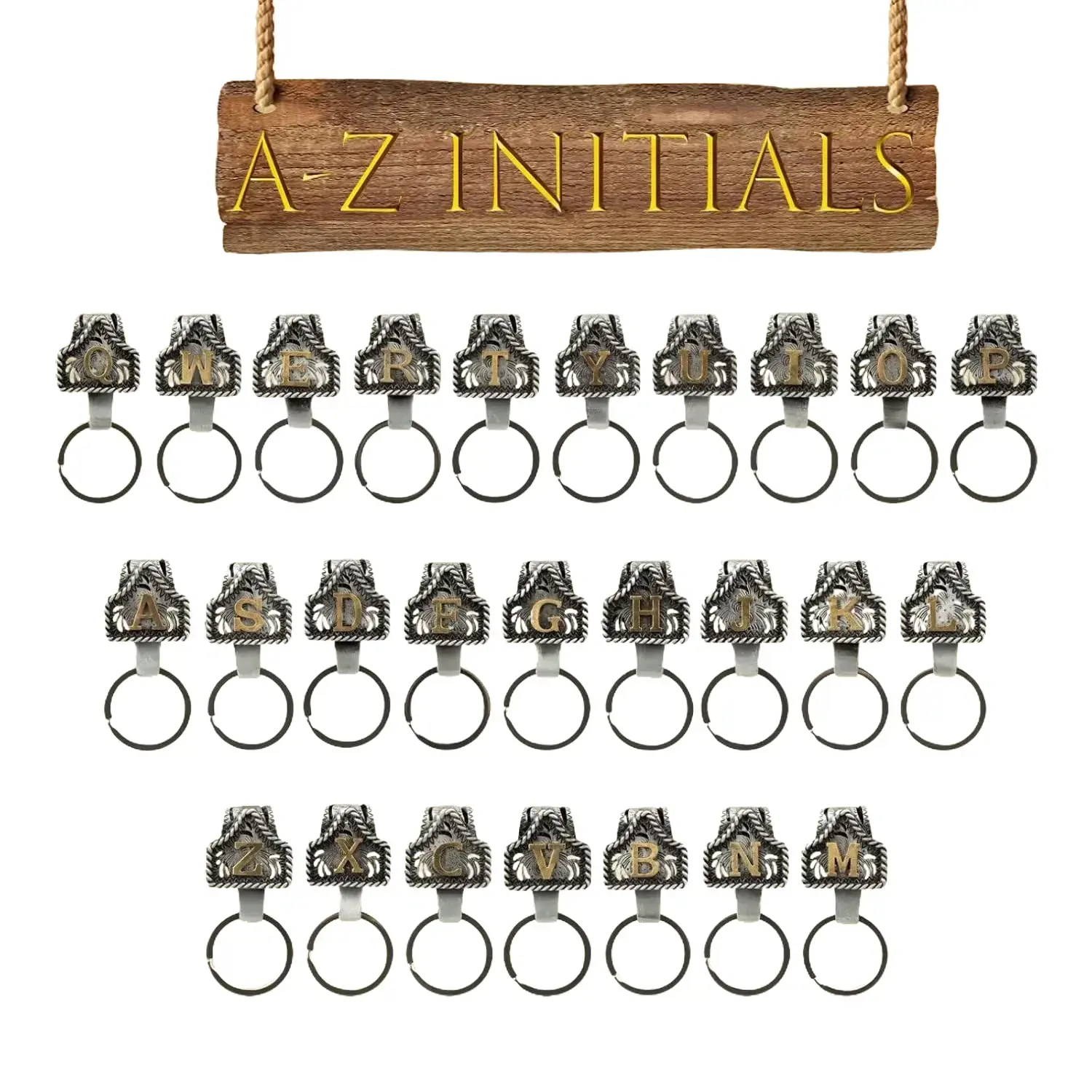 Vintage Western Keychain with Clip, Handmade Metal A-Z Initial Letter Keyring, Cowboy Style Fashion Gift for Pockets, Bags & Car Keys, Fashion Keychain, Gift Keychain