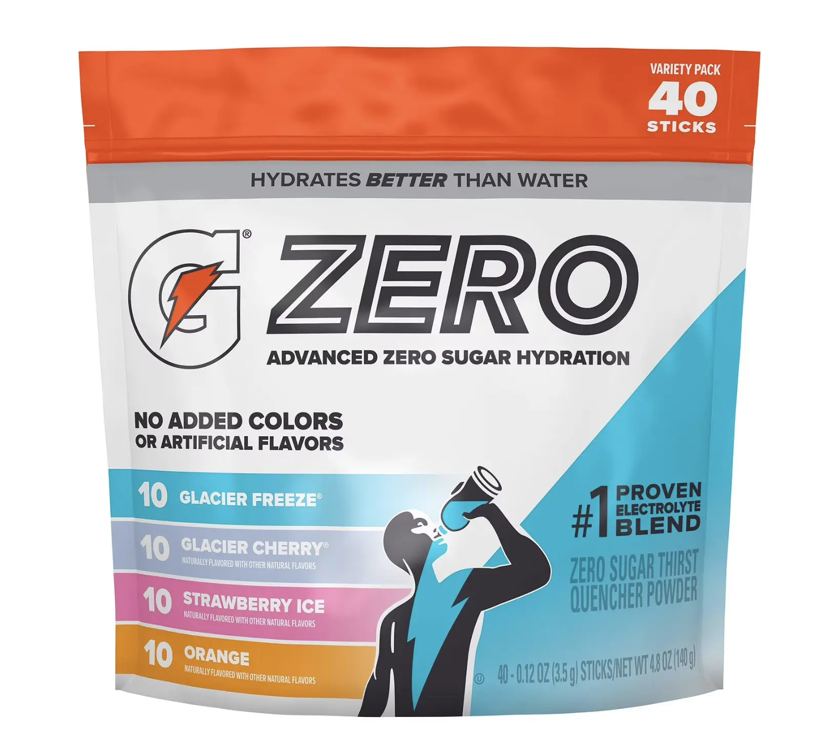 Gatorade G Power Hydration Powder Sticks, 40-Count No-Sugar Variety Pack for Electrolyte Replenishment
