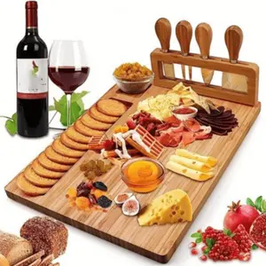 Bamboo Cutting Board Set with Kitchen Tools, Bamboo Cheese Board Set for Vegetables Bread Fruits Butter Cheese, Perfect Holiday Gift