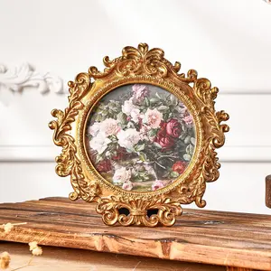 Vintage Pattern Photo Frame, 1 Count Resin Classic Photo Display Frame, Gold Plated Frame, Home Decor for Living Room Bedroom Office, Room Decor, Home Decoration