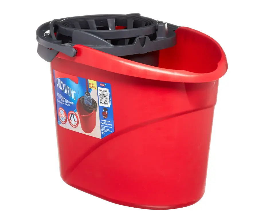 QuickWring Bucket, 2.5 Gallon Mop Bucket with Wringer, Red