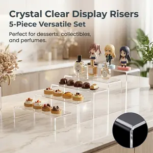 Transparent acrylic step display shelf set, 5-tier storage display rack, ideal for party food display, cupcake display stands, dessert table display, product showcasing, and home storage