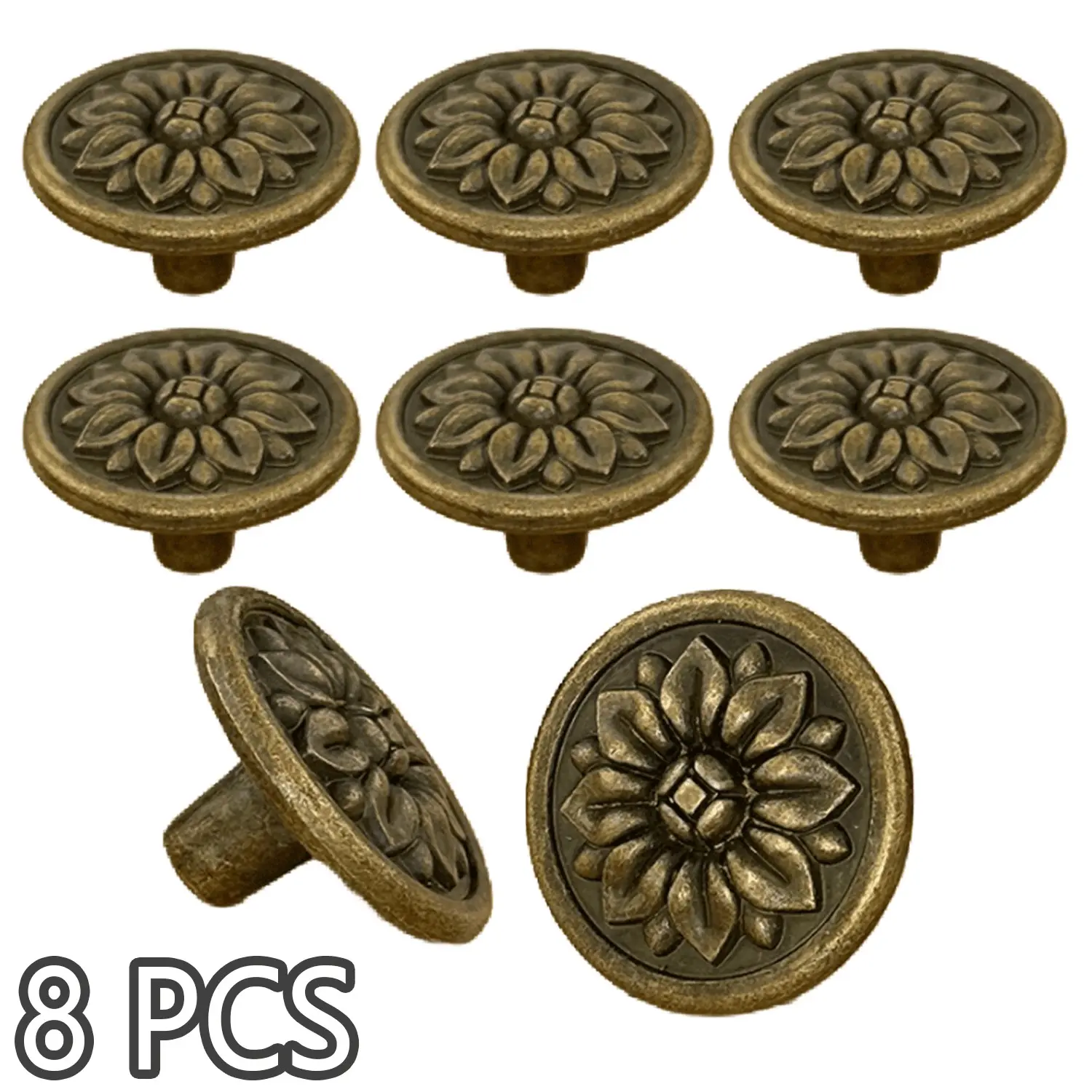 8 Pack Antique Bronze Floral Cabinet Knobs, Cabinet Handles, Door Hardware – Vintage Metal Drawer Pulls with Mounting Screws, Flower-Shaped Knobs for Kitchen Cabinets, Bathroom Vanities, Dressers, Wardrobes and Home Improvement Projects