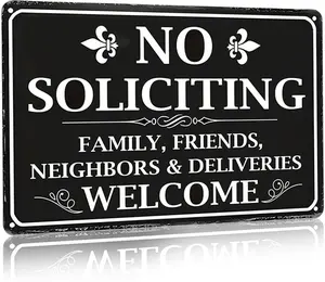 No Soliciting Sign Family Friends Neighbors&Deliveries Welcome Funny Tin Sign For Home House Front Door Porch Yard Wall Decor 8X12 Inch